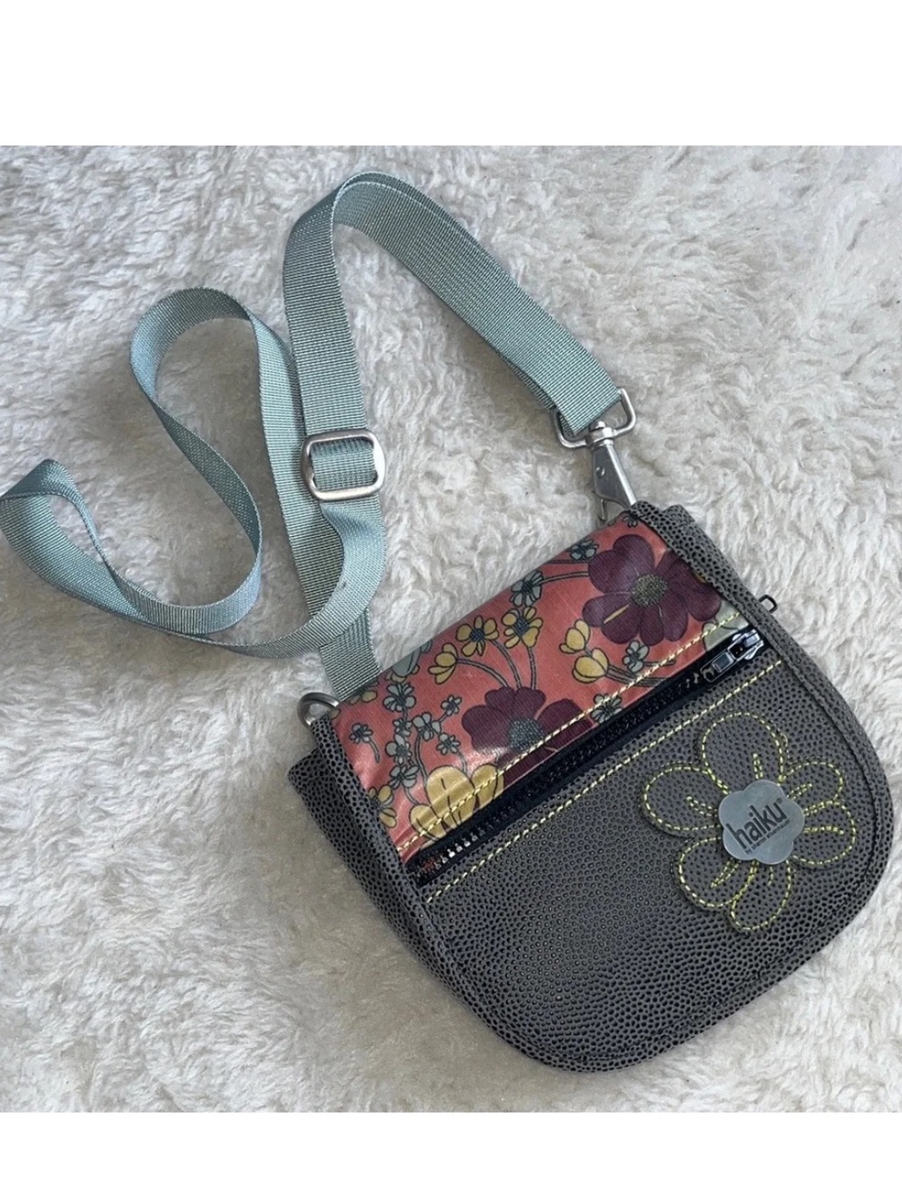 Haiku Sharon Eisenhauer coated canvas floral print vegan leather crossbody bag